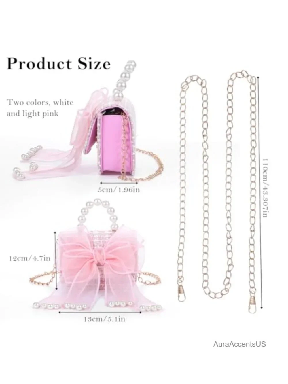 2-Pack Mini Purses for Girls with Detachable Chain & Pearl Handle
